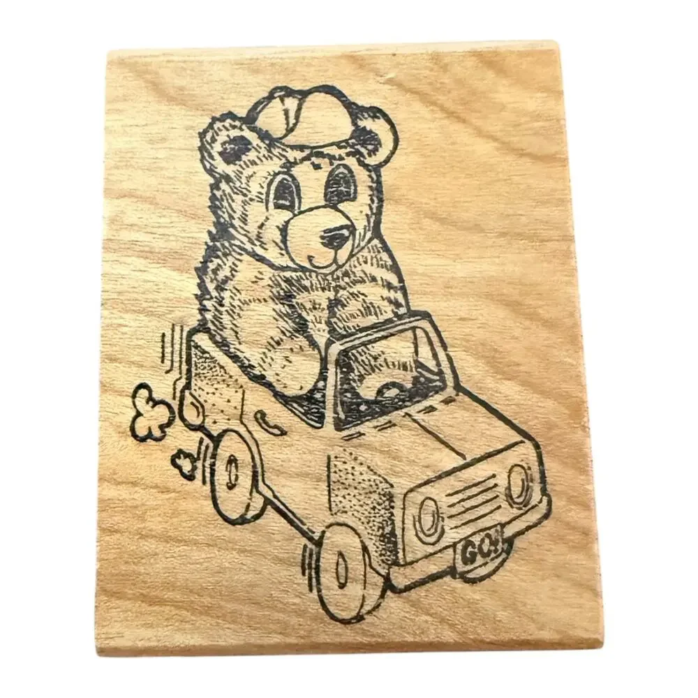 Hamilton Arts Teddy Bear Riding In A Truck F11-011 Rubber Stamp